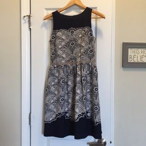 LOFT midi dress blue paisley print size 2